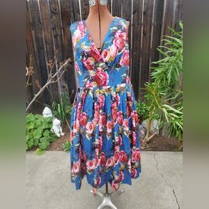 Retrospec'd Floral Midi Dress in Blue and Pink